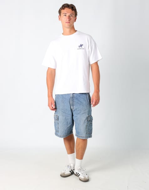 Vintage Wrangler 36x22 denim carpenter baggy jorts shorts in blue - view 1