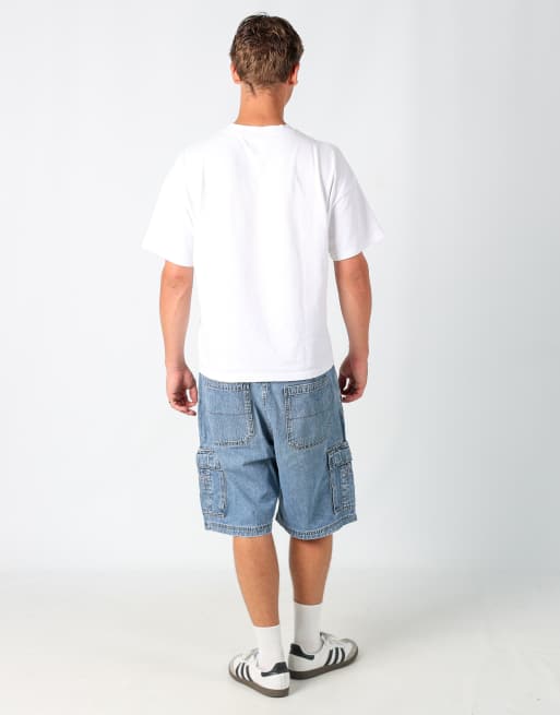 Vintage Wrangler 36x22 denim carpenter baggy jorts shorts in blue, 3 of 4