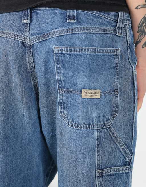 Vintage Wrangler 36x22 denim carpenter baggy jorts shorts in blue, 4 of 4