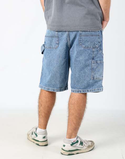 Vintage Wrangler 36x22 denim carpenter baggy jorts shorts in light blue - view 1