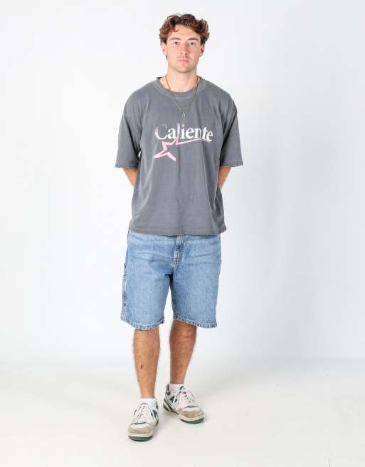 Vintage Wrangler 36x22 denim carpenter baggy jorts shorts in light blue, 2 of 4