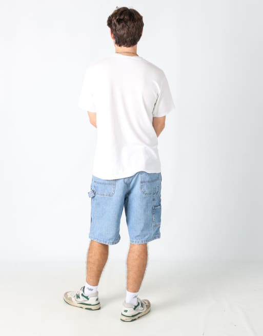Vintage Wrangler 36x22 denim carpenter baggy jorts shorts in light blue, 3 of 4