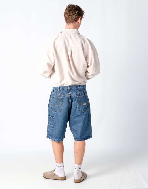 Vintage Wrangler 36x22 Denim Carpenter Baggy Jorts Shorts Light Blue, 2 of 4