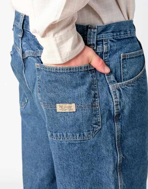 Vintage Wrangler 36x22 Denim Carpenter Baggy Jorts Shorts Light Blue, 4 of 4