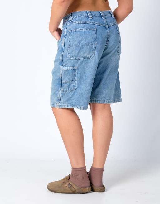 Vintage Wrangler 36x22 Denim Carpenter Baggy Jorts Shorts Light Blue