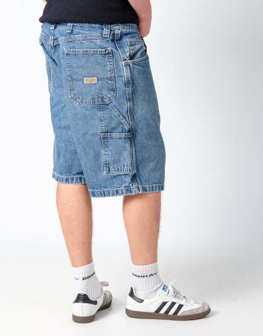Vintage Wrangler 36x22 Denim Carpenter Baggy Jorts Shorts Light Blue, 3 of 4