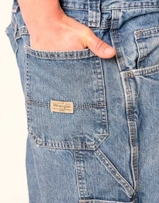 Vintage Wrangler 36x22 Denim Carpenter Baggy Jorts Shorts Light Blue, 4 of 4