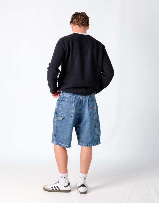 Vintage Wrangler 36x22 Denim Carpenter Baggy Jorts Shorts Light Blue, 2 of 4