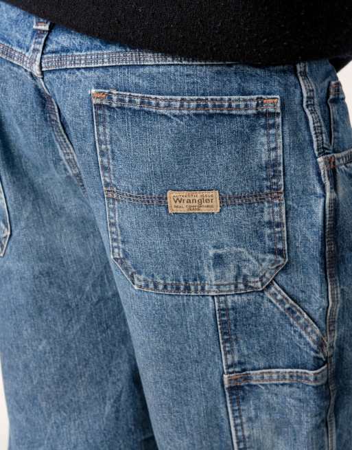 Vintage Wrangler 36x22 Denim Carpenter Baggy Jorts Shorts Light Blue, 4 of 4