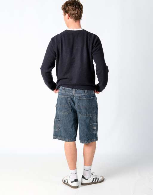 Vintage Wrangler 36x22 Denim Carpenter Baggy Jorts Shorts Navy Blue, 2 of 4