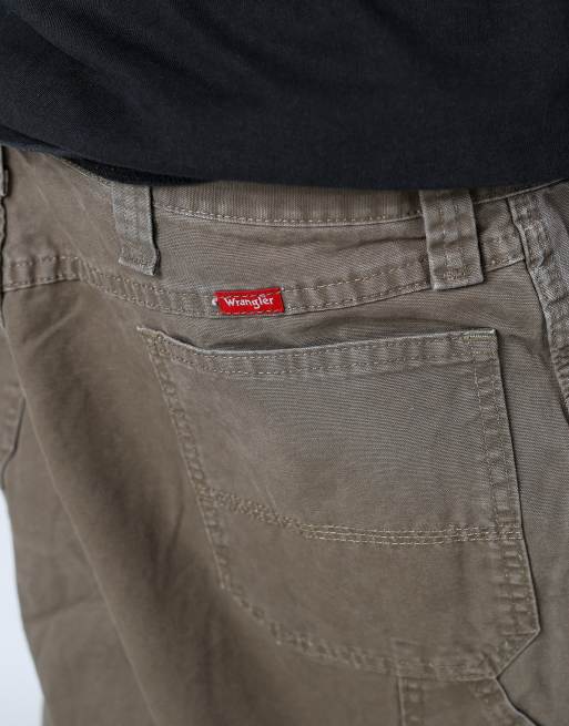 Vintage Wrangler 36x23 canvas carpenter baggy shorts in dark green, 4 of 4