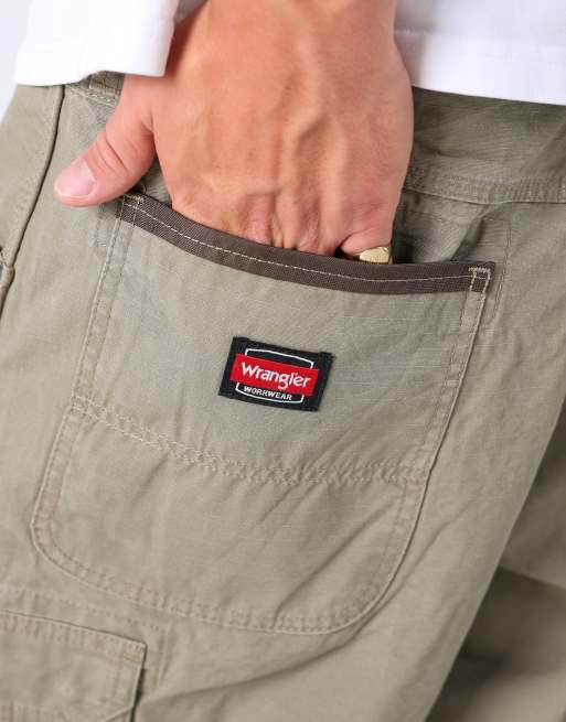 Vintage Wrangler 36x23 canvas carpenter baggy shorts in light green, 4 of 4