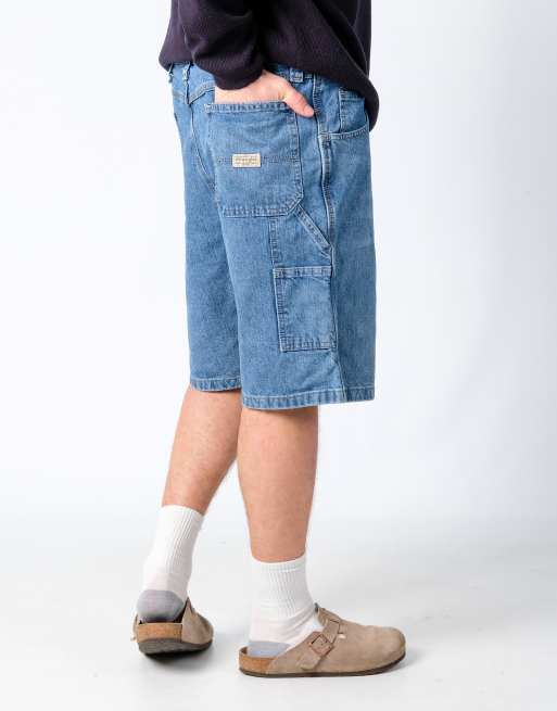 Vintage Wrangler 36x23 Denim Carpenter Baggy Jorts Shorts Blue, 3 of 4