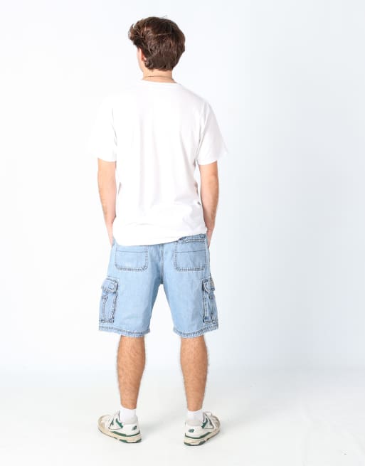 Vintage Wrangler 36x23 denim carpenter baggy jorts shorts in light blue, 3 of 4