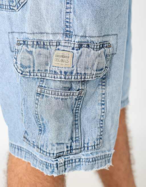 Vintage Wrangler 36x23 denim carpenter baggy jorts shorts in light blue, 4 of 4