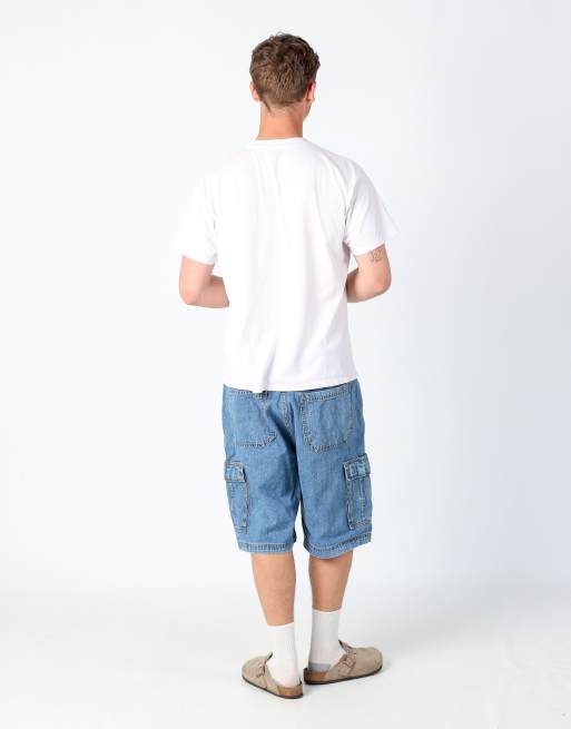 Vintage Wrangler 36x26 denim carpenter baggy jorts shorts in light blue, 3 of 4