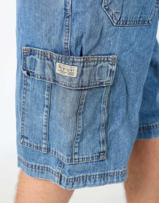 Vintage Wrangler 36x26 denim carpenter baggy jorts shorts in light blue, 4 of 4