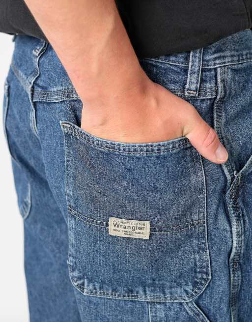 Vintage Wrangler 36x29 denim carpenter baggy jorts shorts in blue, 4 of 4