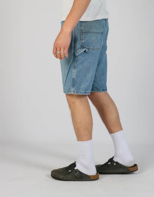 Vintage Wrangler 36x29 denim carpenter baggy jorts shorts in light blue, 1 of 4