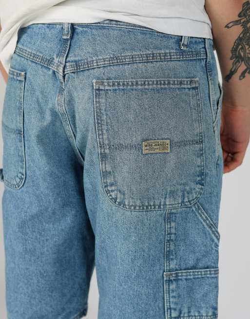 Vintage Wrangler 36x29 denim carpenter baggy jorts shorts in light blue, 4 of 4