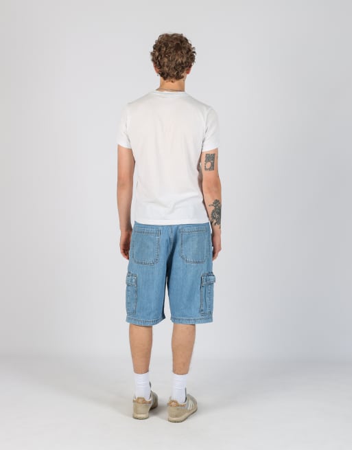 Vintage Wrangler 36x33 denim carpenter baggy jorts shorts in light blue, 3 of 4