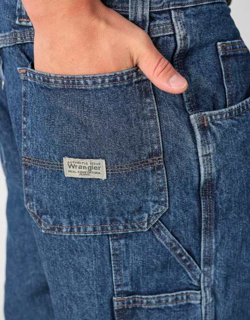 Vintage Wrangler 36x36 denim carpenter baggy jorts shorts in navy blue, 4 of 4