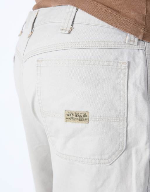 Vintage Wrangler 38x21 Denim Carpenter Baggy Jorts Shorts Beige, 2 of 4