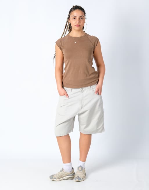 Vintage Wrangler 38x21 Denim Carpenter Baggy Jorts Shorts Beige, 4 of 4