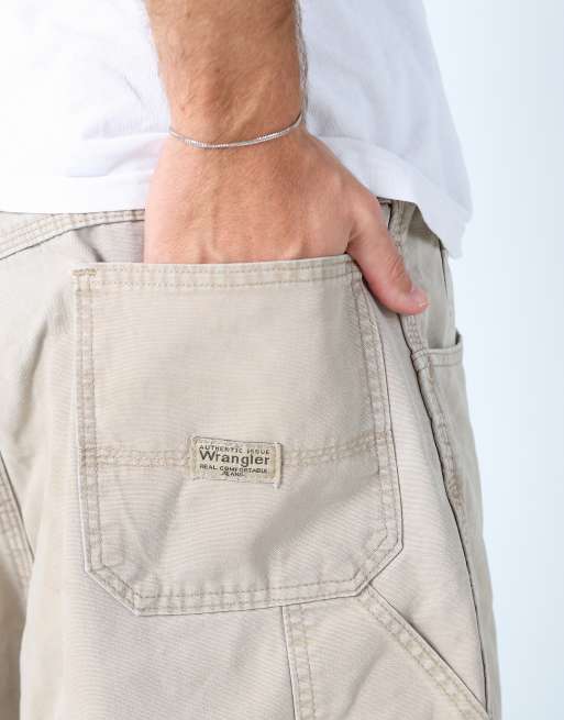 Vintage Wrangler 38x22 canvas carpenter baggy shorts in cream, 4 of 4