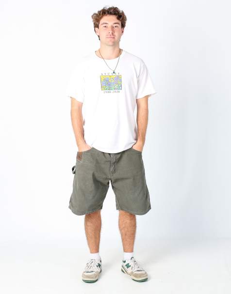 Vintage Wrangler 38x22 canvas carpenter baggy shorts in khaki green - view 1