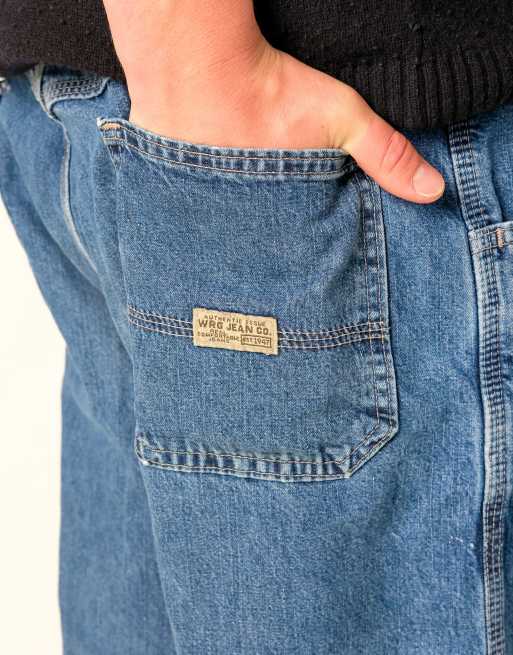 Vintage Wrangler 38x22 Denim Carpenter Baggy Jorts Shorts Blue, 4 of 4