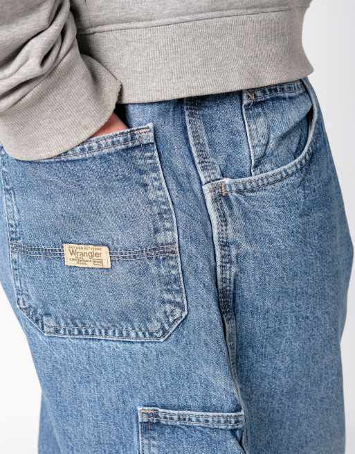 Vintage Wrangler 38x23 Denim Carpenter Baggy Jorts Shorts Blue, 4 of 4