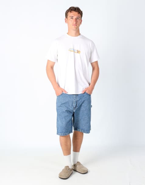 Vintage Wrangler 38x23 denim carpenter baggy jorts shorts in light blue - view 1