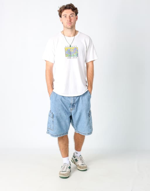 Vintage Wrangler 38x23 denim carpenter baggy jorts shorts in light blue, 2 of 4