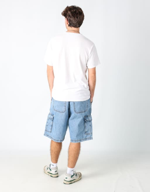 Vintage Wrangler 38x23 denim carpenter baggy jorts shorts in light blue, 3 of 4