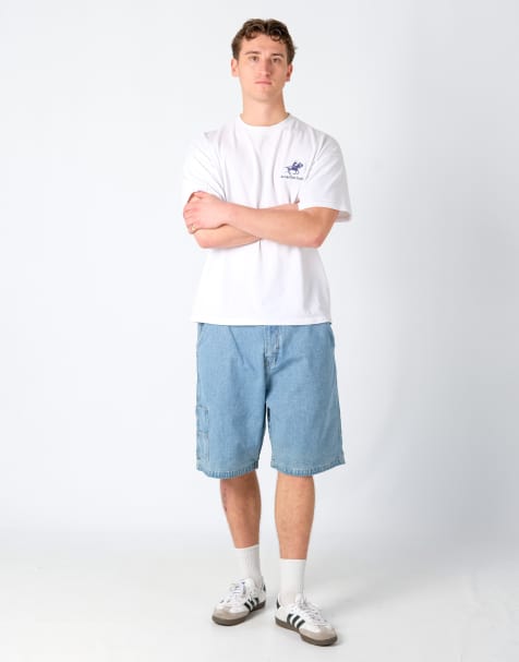 Vintage Wrangler 38x23 Denim Carpenter Baggy Jorts Shorts Light Blue - view 1