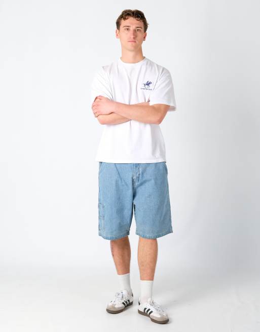 Vintage Wrangler 38x23 Denim Carpenter Baggy Jorts Shorts Light Blue