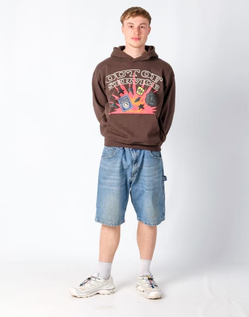 Vintage Wrangler 38x24 Denim Carpenter Baggy Jorts Shorts Light Blue