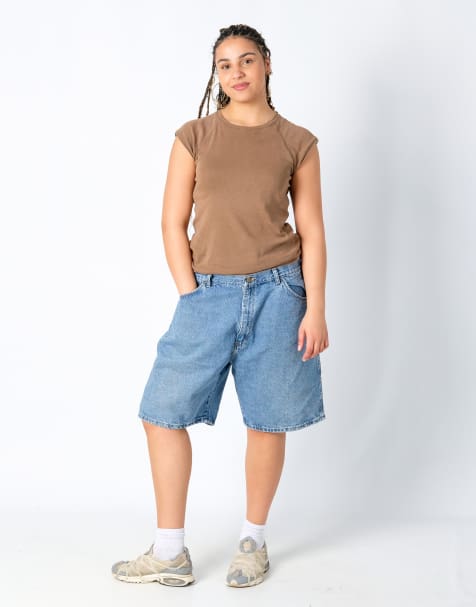 Vintage Wrangler 40x21 Denim Jorts Shorts Light Blue - view 1