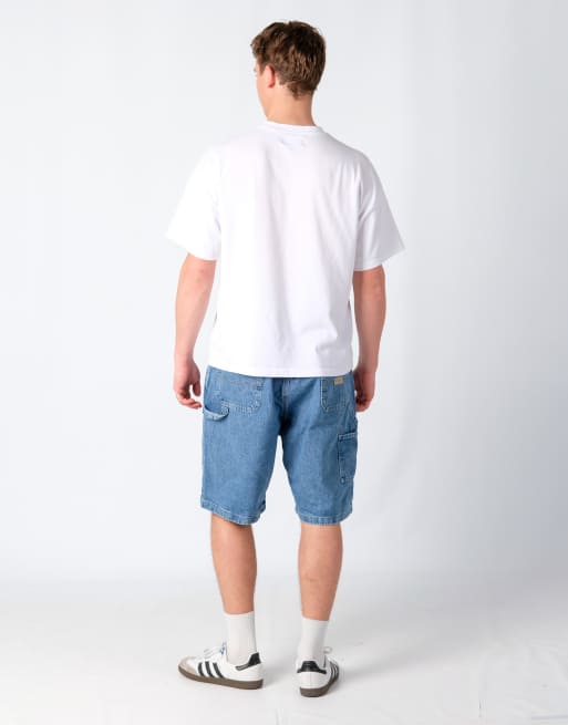 Vintage Wrangler 40x22 Denim Carpenter Baggy Jorts Shorts Light Blue, 2 of 4