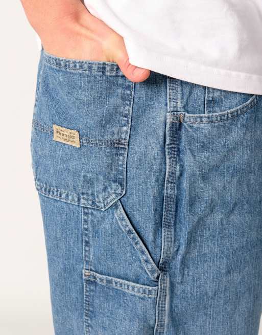 Vintage Wrangler 40x22 Denim Carpenter Baggy Jorts Shorts Light Blue, 4 of 4