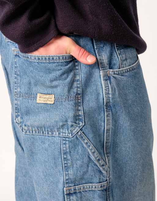 Vintage Wrangler 40x23 Denim Carpenter Baggy Jorts Shorts Light Blue, 4 of 4