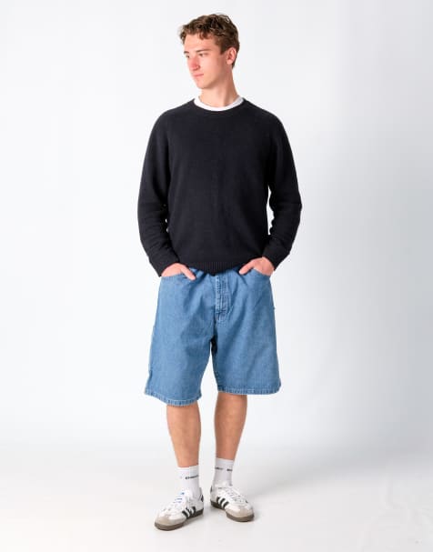 Vintage Wrangler 40x23 Denim Carpenter Baggy Jorts Shorts Light Blue - view 1