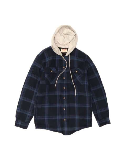 Vintage Wrangler Hooded Lumberjack Shirt Small In Blue Plaid - view 1