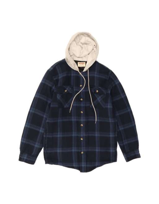 Vintage Wrangler Hooded Lumberjack Shirt Small In Blue Plaid