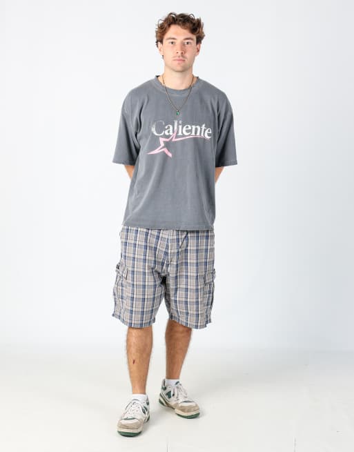 Vintage Wrangler plaid 38x23 canvas cargo shorts in light grey