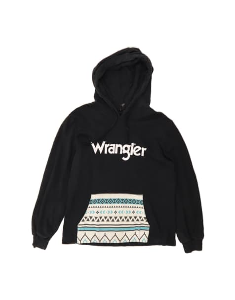 Vintage Wrangler Retro Graphic Hoodie Jumper Small In Black Colourblock - view 1
