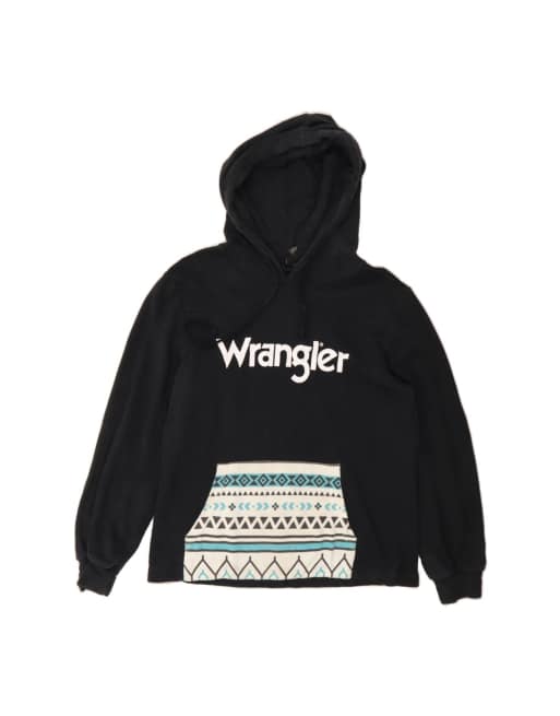 Vintage Wrangler Retro Graphic Hoodie Jumper Small In Black Colourblock