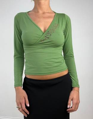 Vintage pink wrap long sleeve top