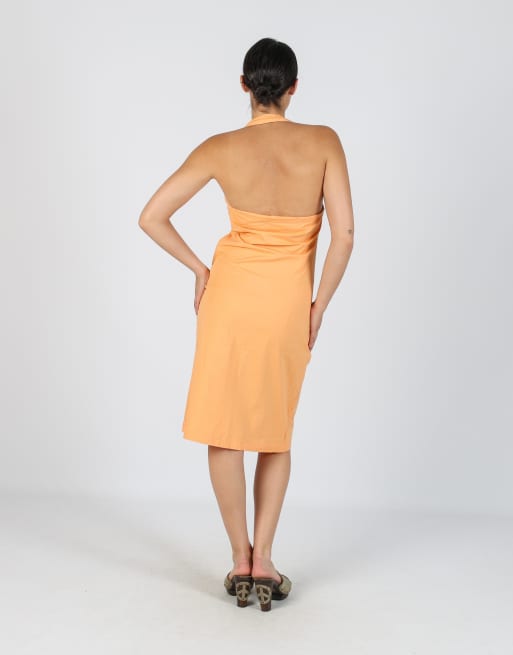 Vintage X-Mail M woven midi dress in peach, 3 of 4